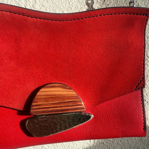 Proenza Schouler Curl Suede Leather CLUTCH Chain Shoulder Strap Cardinal NWT - Picture 1 of 16